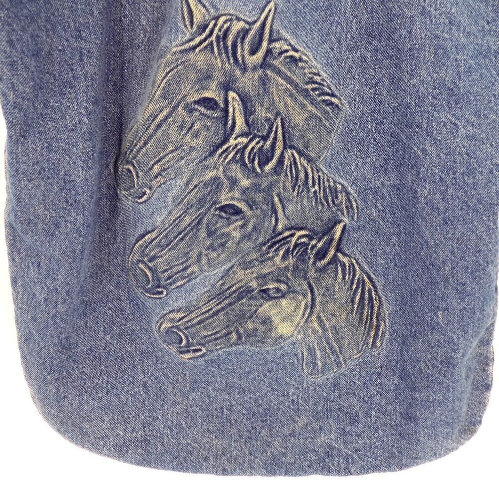Denim Embossed Horse Large Tote Bag Light wash blue Vintage Unbranded - Picture 3 of 5